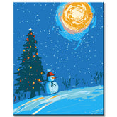 Painting by numbers snowman in the winter night
